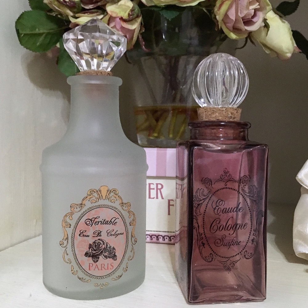 2 pc. French Style Decorative Glass Bottles